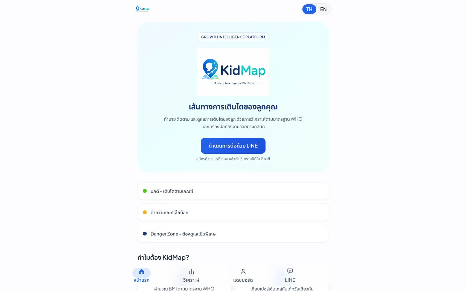 KidMap — ทำนายและติดตามการเติบโตเทียบมาตรฐาน WHO
