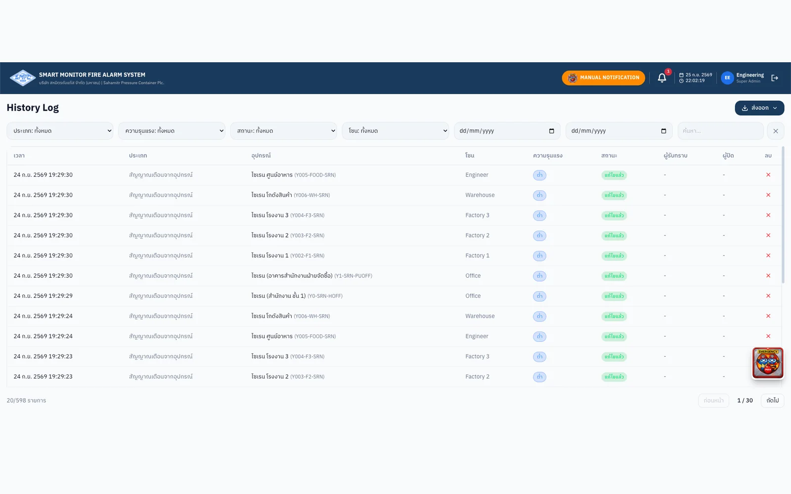Smart Monitor Fire Alarm — Remote acknowledge, silence and reset with confirmation (enabled after on-site acceptance)